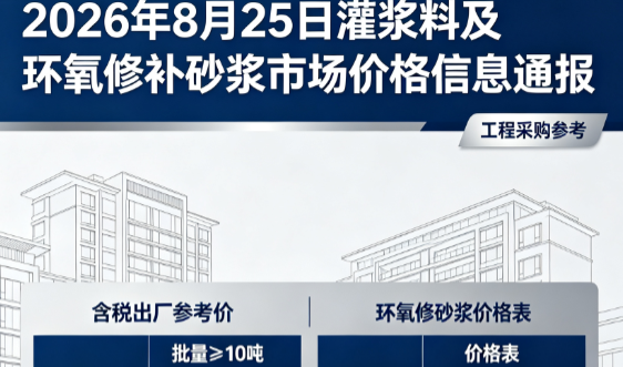 门头沟2026年8月25日灌浆料及环氧修补砂浆市场价格信息通报